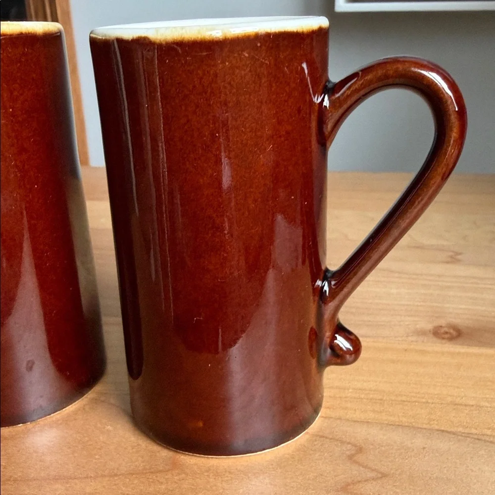 Vintage MCM Tall Espresso Mugs Dark Mocha Brown Glaze Coffee Cups Qty: Set of 2
